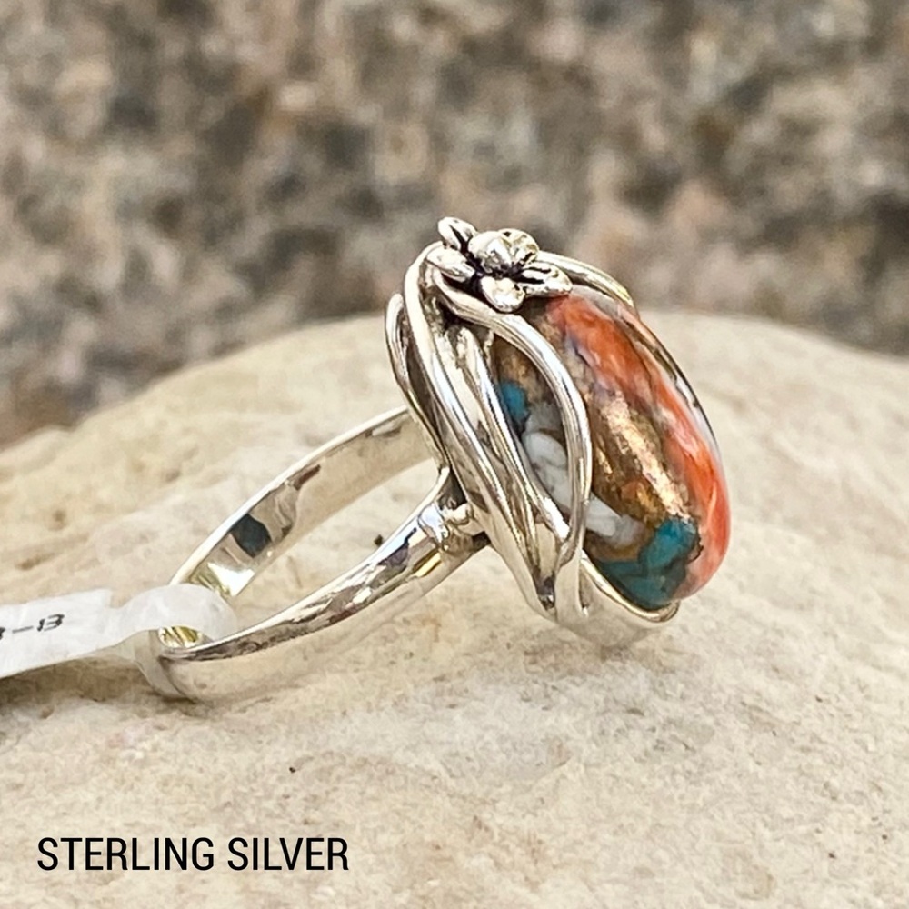 Spiny Oyster Turquoise Sterling Silver Ring Size 7 3/4 - Picture 4 of 12